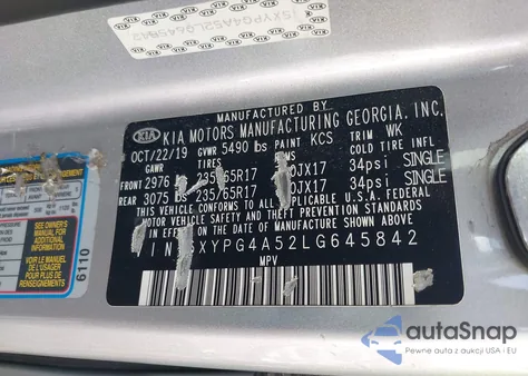 2020 Kia Sorento 3.3L Lx from USA, damaged, VIN 5XYPG4A52LG645842